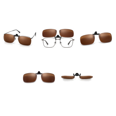 VEO BALLHAWK CLIP-ON from five angles, mounted on eyeglasses and alone